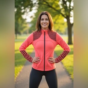 Lululemon Women's Orange and Dark Navy Striped Jacket